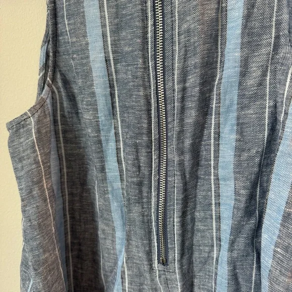 NWT Drew Anthropologie Linen Blue Striped Tank Size Small Fray Raw Hem Zipper - Picture 7 of 10
